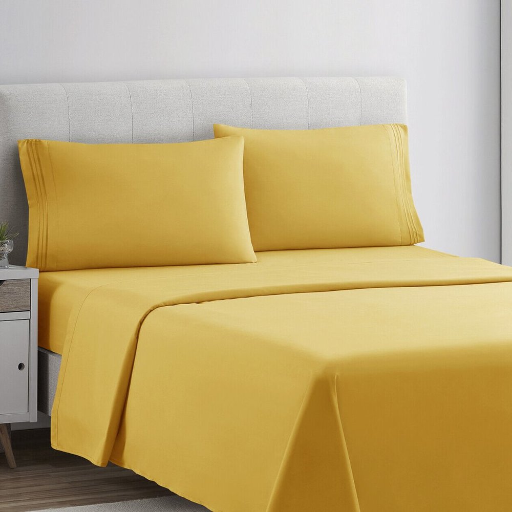 Bed Sheets Set 4 Piece Deep Pocket Full Queen King - Yellow